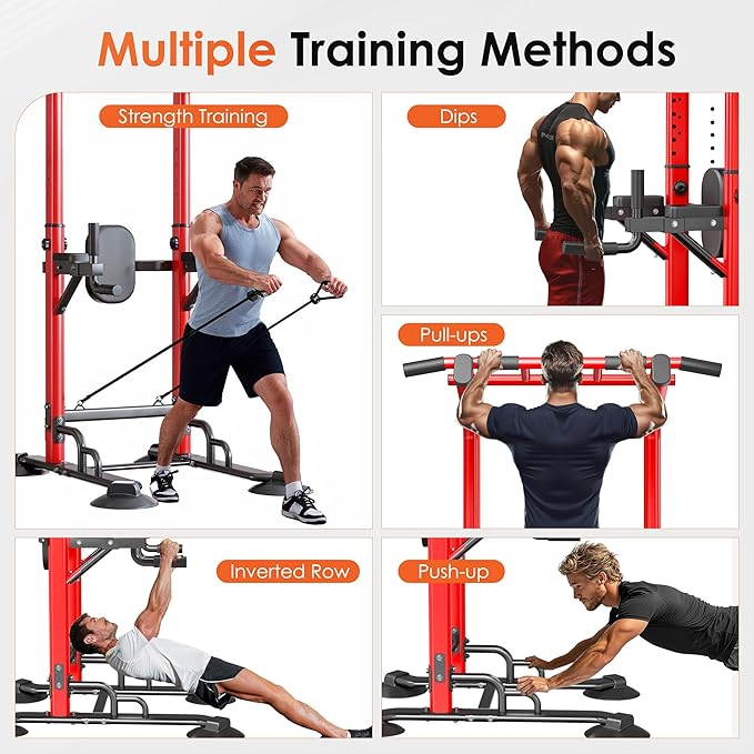 soges Power Tower Pull Up Bar Station, Dip Station for Home Gym, Height Adjustable Heavy Duty Strength Home Training Fitness Workout Equipment