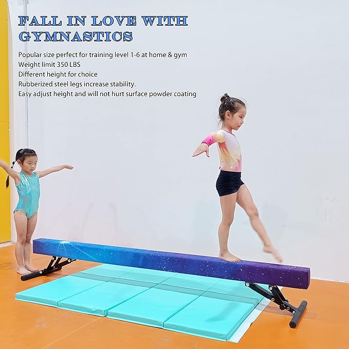 Adjustable Balance Beam Gymnastics Beam 8 FT Adjustable Height Beams for Kids, High and Low Floor Beams,Gymnastics Equipment for Kids Adults Training at Home and Gym Center