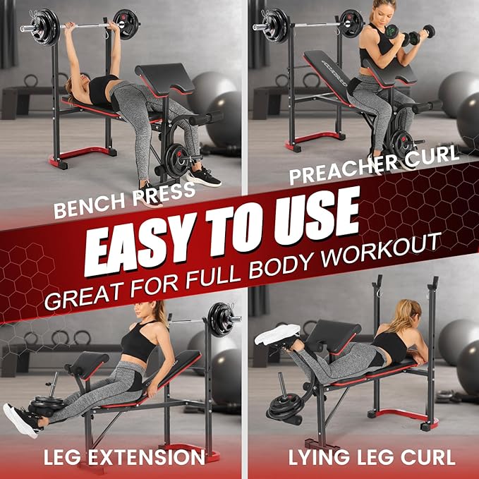 OPPSDECOR Adjustable Weight Bench Set with Leg Developer & Preacher Curl Pad, Full Body Workout Bench Press Set with Squat Rack for Home Gym Fitness, Standard Strength Training Bench