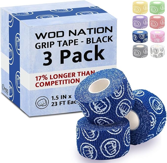 WOD Nation Flexible Hook-Grip Athletic Tape – Easy-Tear, Sweat-Proof Thumb & Finger Strips for Weightlifting