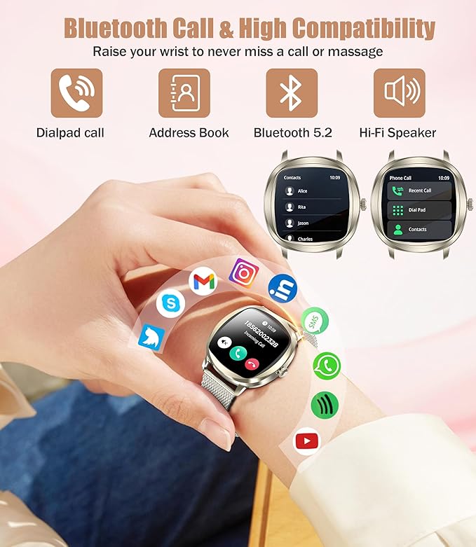 Women's 2pc Band Sports Watch/Smart Watch 1.72" Fitness Tracker with Heart Rate Monitor, 100+ Sports Modes, Sleep Tracking, 7-Day Battery, IP68 Waterproof (Champagne Gold)