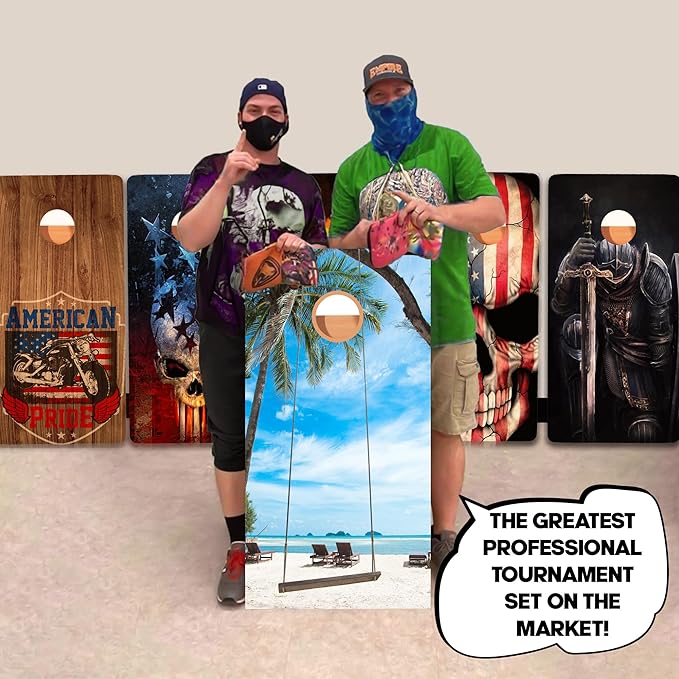 CornholeGamesUSA Pro Cornhole Boards Set | Made in USA | 3/4 Baltic Birch | No Bounce | Triple Thick Legs | Two Brace & Handles, Tournament 2x4 Regulation Set with Score Tower & Cornhole Bags