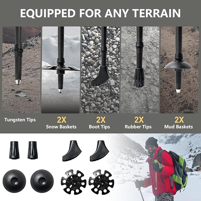 BISINNA Carbon Fiber Trekking Poles Collapsible Hiking Poles Lightweight Walking Sticks with Cork Handle Quick Lock for Women and Men 2pc