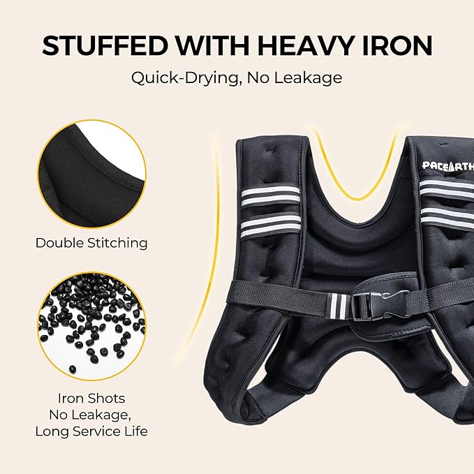 PACEARTH Weighted Vest,4lb/6lb/10lb/12lb/16lb/20lb/25lb/30lb Weight Vest with Reflective Stripe, Body Weight Vests Adjustable for Men, Women Workout, Strength Training, Running, Walking, Jogging