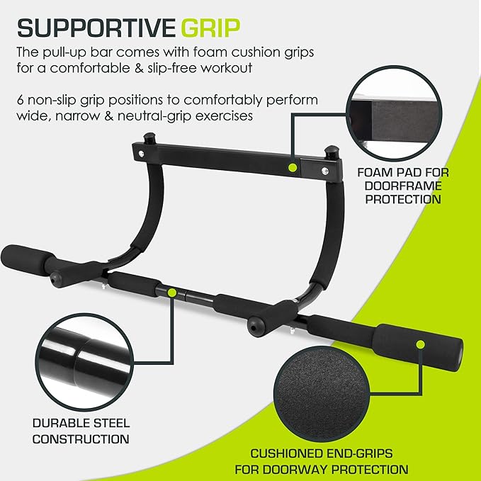 ProsourceFit Wall-Mounted Pull-Up/Chin-Up Bar, Heavy Duty 300 lb. Capacity, Black