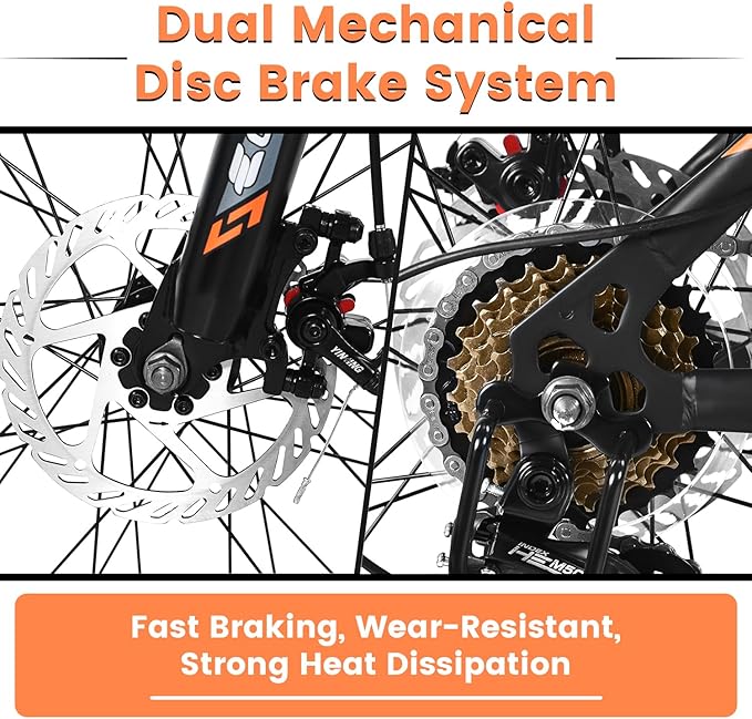 24/26 Inch Mountain Bike, 21 Speed Mountain Bicycle with High Carbon Steel Frame, Dual Disc Brakes and Front Suspension, MTB Bike for Adult Teenagers Boys Girls