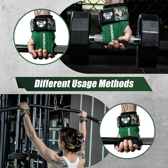 MANUEKLEAR Gym Straps Weight Lifting, Double Leather Lifting Straps for Men Deadlift with Cushion Wrist Loop, Gym Lifting Wrist Wraps for Weightlifting