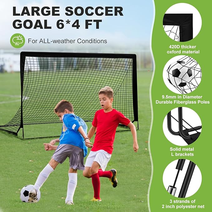 6x4 FT Kids Soccer Goals for Backyard - 2 Pack Soccer Nets, Portable Pop Up Goal Set with Training Mat, Cones, Target & Ball - Soccer Training Equipment Gift for Boys/Girls Ages 3-12
