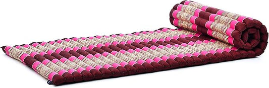 Leewadee - Foldable Floor Mattress - Japanese Roll Up Futon -Trifold Tatami Mat- Guest Floor Bed - Camping Mattress - Thai Massage Mat, Kapok Filled, 75 x 28 inches, Auburn Pink