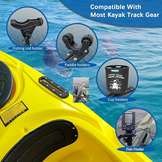 Kayak Track, Kayak Low Profile Track, Kayak Rail, Kayak Accessories Mount Track, Kayak Gear Track for Fishing Rod Holder, Fish Finder, Cup Holder, Anchor Cleats