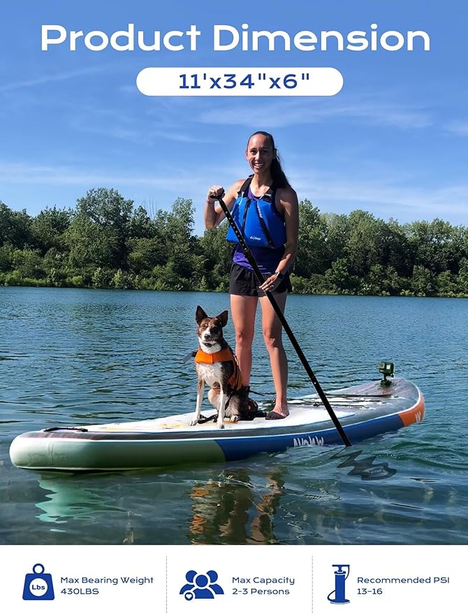 Extra Wide Inflatable Paddle Board, 11' x 34" x 6" Stand Up Paddle Board for Adults, SUP Accessories with Camera Mount, 2+1 Family for Lake, Ocean, Sea