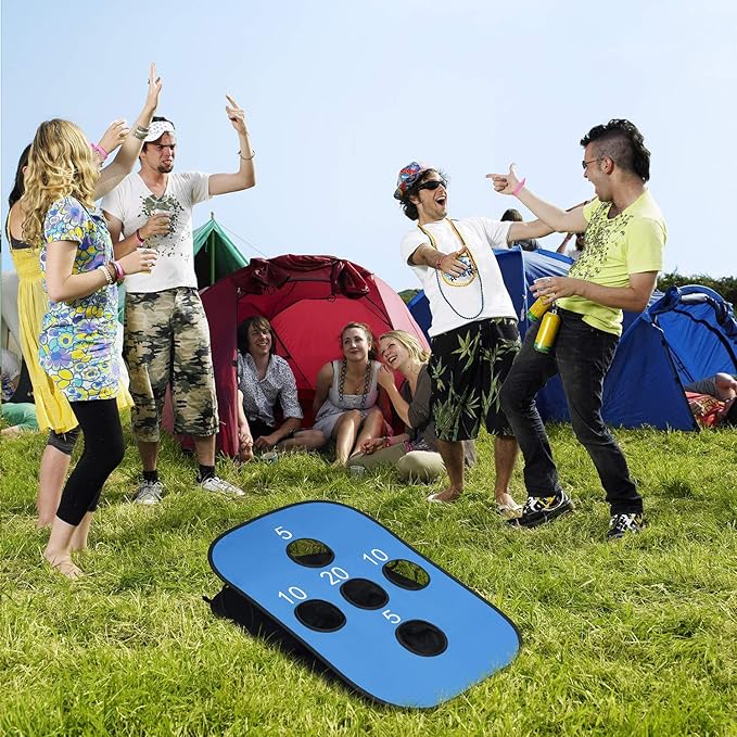 G4Free Portable Collapsible 5 Holes Cornhole Game Set with 8 Bean Bags Carrying Case Toss Game Size 3ft x 2ft for Camping Travel