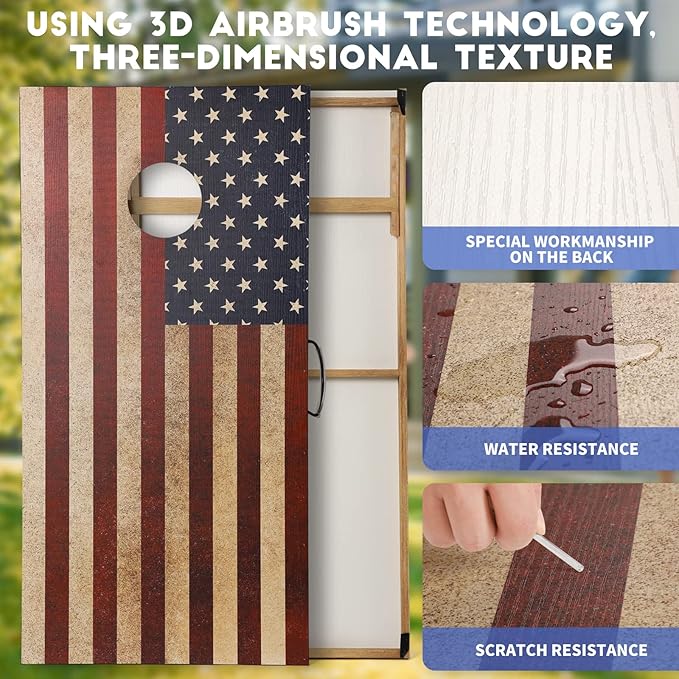 Cornhole Set, Corn Holes Outdoor Game, Regulation Cornhole Boards, Portable Cornhole Set, Classic American Flag Cornhole Set Includes 2 Boards, 8 Cornhole Beans Bags & Carry Case
