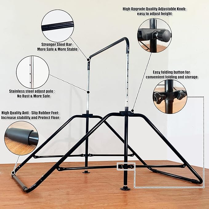 MARFULA Foldable Gymnastic Bar for Kids Ages 3-9, 9 Height Levels, 200 lbs Weight Capacity, 5 Ft Length Gymnastic Kip Bar with Mat, Gymnastic Equipment for Home and Gym Center Indoor Outdoor Use