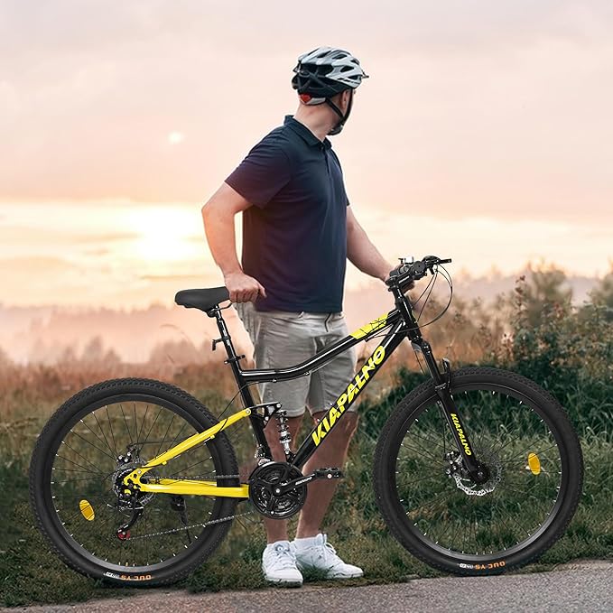 26 Inch Mountain Bike Dual Suspension for Mens Boys, 21 Speeds Steel Women Girls Mountain Bike Summer Travel Trip, Disc Brakes Adult Teens Sport Men Women Bicycle for Trail Commuter City Road