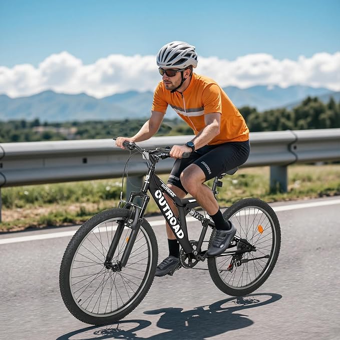 26 Inch Mountain Bike, 7-Speed High-Carbon Steel/Aviation Grade Frame with Dual Suspension, Adjustable Ergonomic Seat for Adults