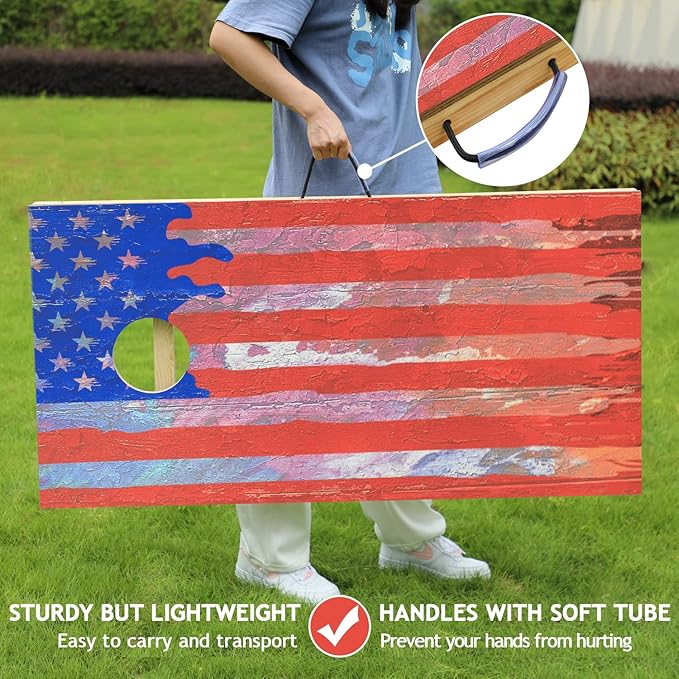 UKASE Solid Wood Regulation Size Cornhole Set Portable Bean Bags Toss Game with Durable Wood Grain Printed Surface and Underneath for Indoor and Outdoor