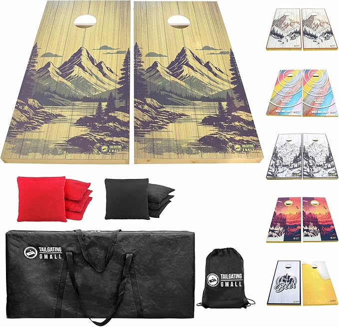 Cornhole Board Set 4FTx2FT Solid Wood Regulation Size Cornhole Set Includes 8 Cornhole Bags for Adults