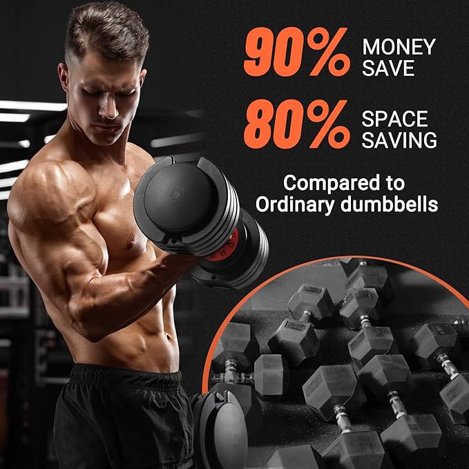 25/55 lbs Pair Adjustable Dumbbell Set, Adjust Dumbbell Weight for Exercises Pair Dumbbells for Men and Women in Home