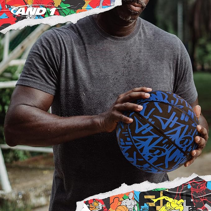 AND1 Fantom Graffiti Rubber Basketball - Streetball for Indoor and Outdoor Use, Deep Channel Construction and Durability