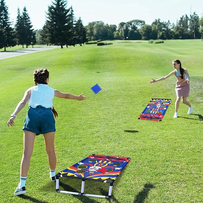 Portable Cornhole Set PVC Framed Corn Holes Outdoor Game Set with 2 Cornhole Boards, 8 Cornhole Bean Bags and Carrying Case, Camping Games Indoor Outdoor for Kids and Adults, Travel Camping Accessory