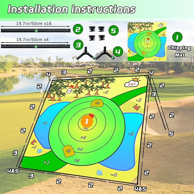 Airaperto Battle Golf Chipping Game, 80”x80” Large Chipping Mat,Play Outdoor Sticky Golf for Adults,Unique Multiplayer Indoor Outdoor Chipping Game,Friends Family Yard Target Game