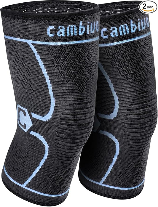 CAMBIVO 2 Pack Knee Brace, Knee Compression Sleeve Support for Men and Women, Knee Pads for Running, Hiking, Meniscus Tear, Arthritis, Joint Pain Relief (Blue, Small)