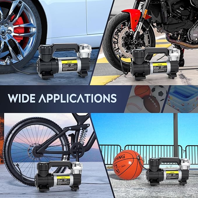 Nilight Portable Air Compressor Tire Inflator 12V Heavy Duty 120PSI Metal Pump Double Cylinder Digital Pressure Fast Inflate Auto Shutoff for Car SUV Motorcycle