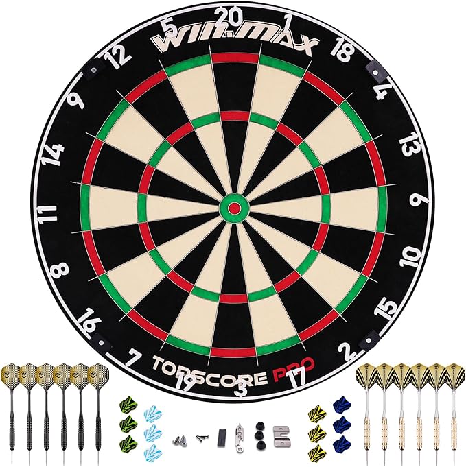 WIN.MAX Dart Board - Bristle Steel Tip Dartboard Dart Boards for Adults Bristle Steel Tip Dartboard Set with 12 Darts Metal Tip