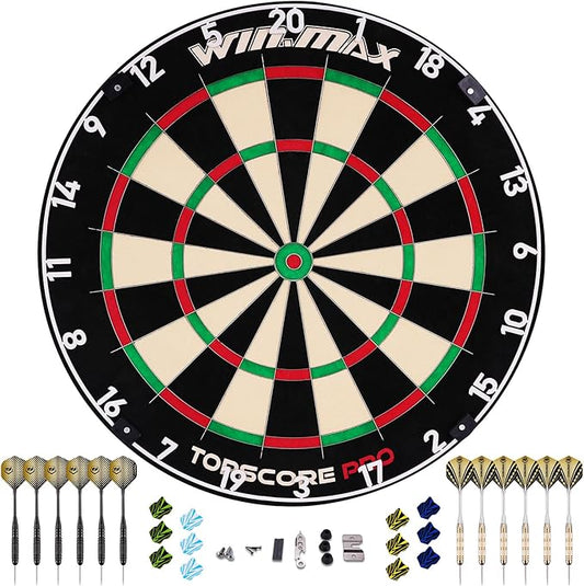 WIN.MAX Dart Board - Bristle Steel Tip Dartboard Dart Boards for Adults Bristle Steel Tip Dartboard Set with 12 Darts Metal Tip
