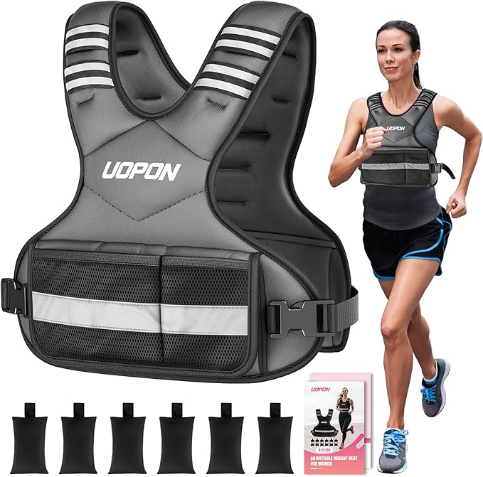 Adjustable Weighted Vest for Women, 6-12 Lbs Rucking Vest with 6 Ironsand Weights, Great Weighted Vest with Plus Pockets & Reflective Strips for Running, Walking, Workout and Strength Training