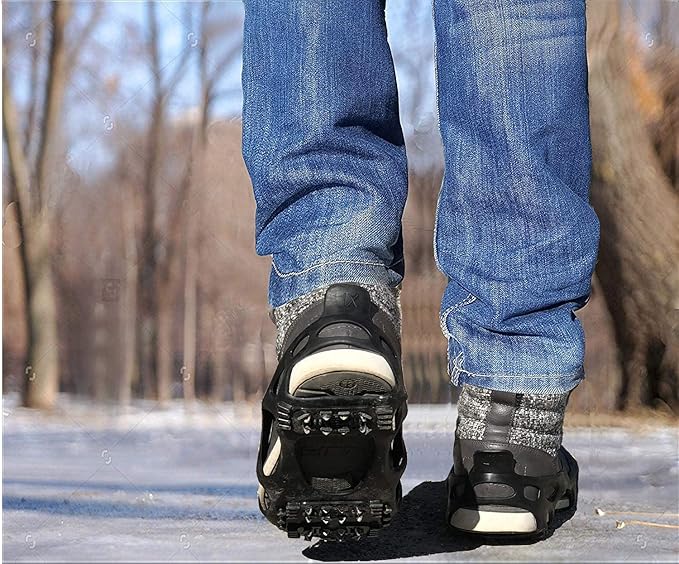 Ice Snow Traction Cleats - Lightweight Crampon Cleats for Walking on Snow & Ice - Anti Slip Grippers Fasten Quickly & Easily Over Footwear - Protable Grips for Shoes and Boots