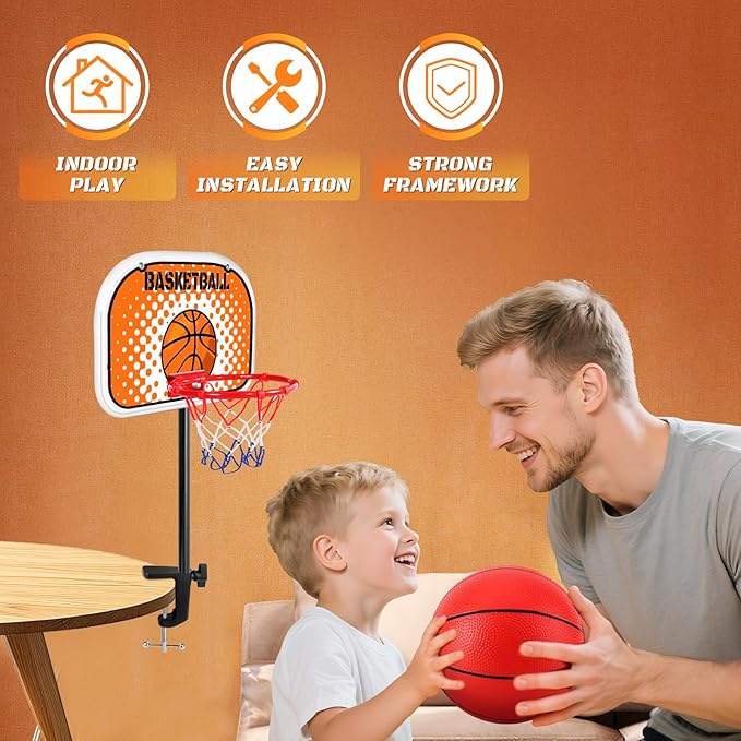 Indoor Basketball Hoop Tabletop Basketball Hoop Indoor with Clips Mini Desktop Basketball.Hoop Set with Two Balls Mini Hoops for Desk Table Bedroom Basketball Toys for Kids and Adult