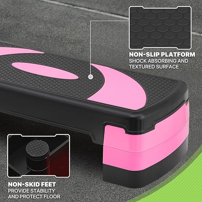Aerobics Stepper Platform for Exercise Adjustable Compact Workout Step for Cardio, Core and Strength Training