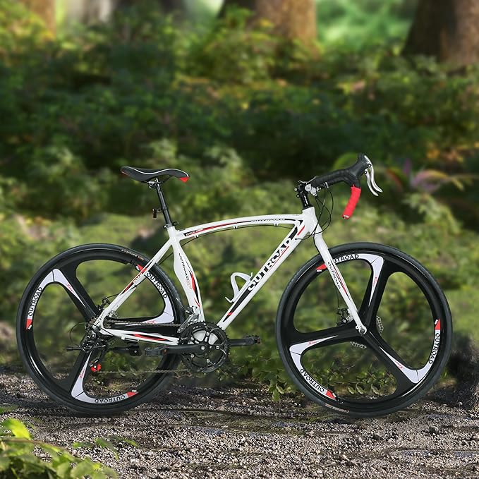 Road Bike 14-21Speed 700C Wheel with Light Aluminum Alloy Frame Commuter Bicycle with Dual Disc/V Brakes for Women and Men Black,White,Blue,Red