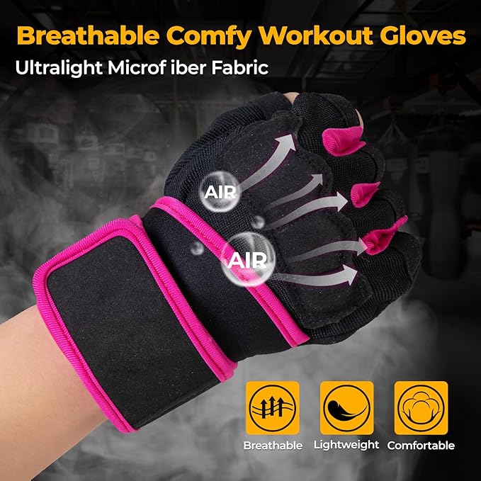 Workout Gloves for Men and Women Gym Weight Lifting Padded Gloves with Wrist Wrap Support, Full Palm Protection & Silicone Grip, Cross Training, Fitness, Pull-up