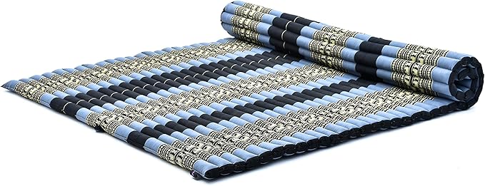 Leewadee - Foldable Floor Mattress - Japanese Roll Up Futon -Trifold Tatami Mat- Guest Floor Bed - Camping Mattress - Thai Massage Mat, Kapok Filled, 75 x 57 inches, Blue