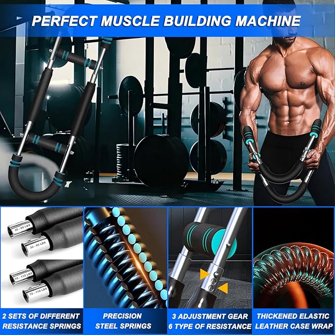 Twister Arm Trainer for Men, Chest Workout Equipment. Adjustable Chest Trainer with 4 Spring. Forearm Strengthener, Fitness Equipment, Forearm Exerciser.Home Gym Exercise Equipment 30-110 lbs