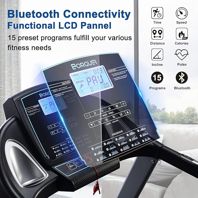 15% Auto Incline Treadmill with Bluetooth Speaker, 20" Wide 3.5HP Folding Electric Treadmill with LCD Display Easy Assembly Running Walking Exercise Machine for Home Use, 350 LBS Capacity