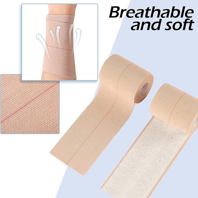 2 Rolls Adhesive Elastic Tape Bandage Tape Wrap Flexible Stretch Bandages for Sports Ankle, Knee and Wrist Sprains(Beige,3 Inch Wide)