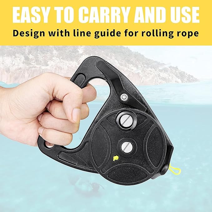 Compact 150ft Scuba Dive Reel Kayak Anchor with Thumb Stopper for Safety Underwater Diving Snorkeling