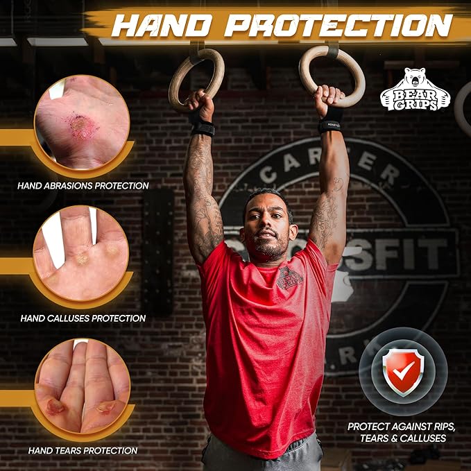 Bear Grips Two Hole Hand Grips, Three Hole Pull Up Grips, No Hole Wrist Grips, WOD Grips for Men and Women. Carbon Fiber Hands Grips, Titanium Hand Grips for Weight Lifting, Speed Pull Up Gloves Grip