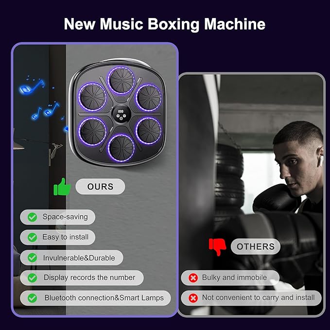 Music Boxing Machine – Interactive Punching Bag with Bluetooth Speaker, LED Targets & Smart App | Home Fitness Equipment for Boxing, Cardio & Stress Relief | Adjustable for Adults & Kids