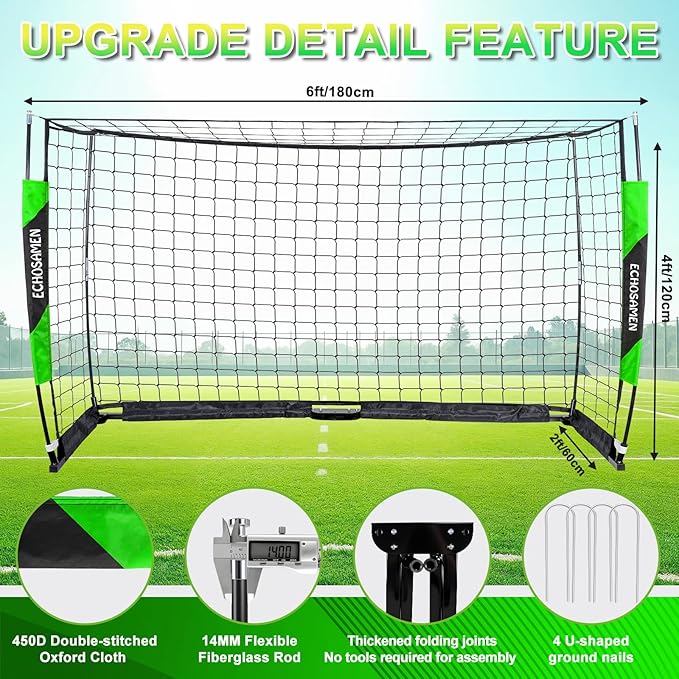 12X6FT/6X4FT Soccer Goal, Portable Soccer Goals for Backyard, Easy to Carry, Easy to Install, Comes with 1 Carry Bag, 4 Ground Nails, Youth and Adult Training Equipment.