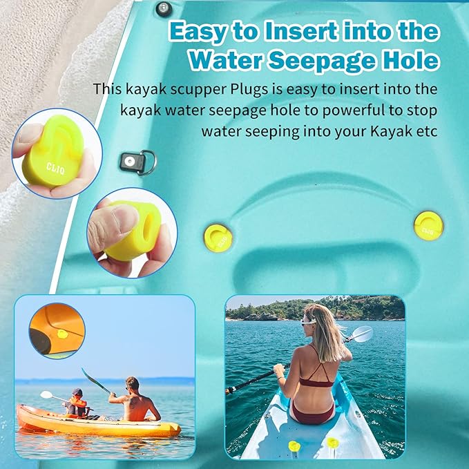 Kayak Carry Handles Kit with Front Pull T-Handles & Scupper Plugs - 4 PCs Each, Kayak Pad Eyes with Tir-Grip Rivets - Deck Rigging Accessory