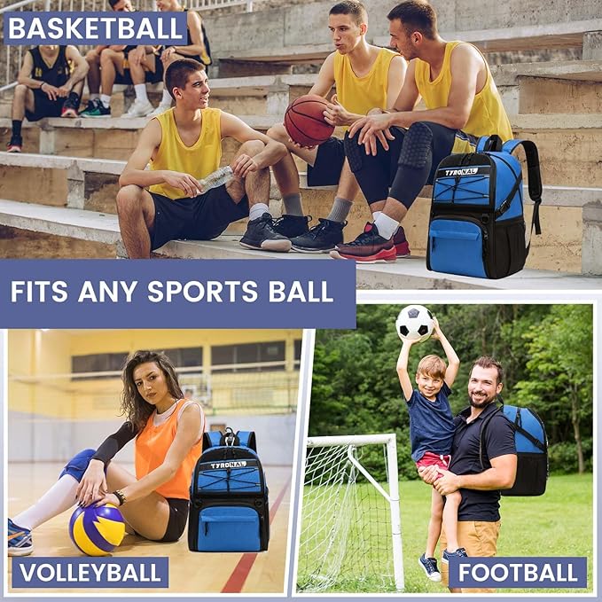 Basketball Bag Backpack with Ball Holder and Shoes Compartment,Best for Basketball, Soccer, Volleyball, Gym. (BLUE)
