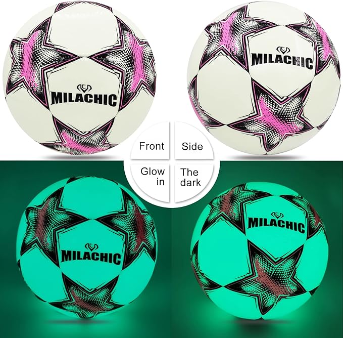Soccer Ball, Glow in The Dark Soccer Ball Size 3/4/ 5 with Pump, Glowing Luminious Soccer Balls Gifts for Teens, Youth, Men, Women Indoor-Outdoor Soccer Training