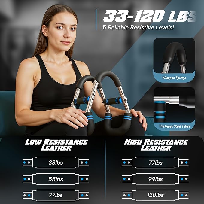 Twister Arm Trainer for Men and Women, 33 - 120lb Adjustable Chest Workout Equipment Power Twister with 4 Springs & Training Poster for Home Fitness, Forearm Strength Training and Upper Body Exercise