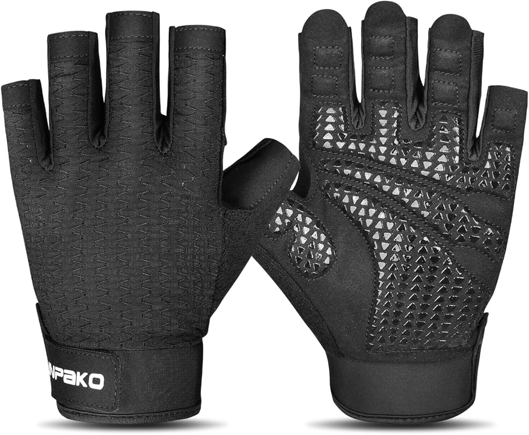 Workout Gloves for Men and Women, Half-Finger Gym Gloves, Shock-Absorbing, Anti-Slip & Breathable Exercise Gloves, Black
