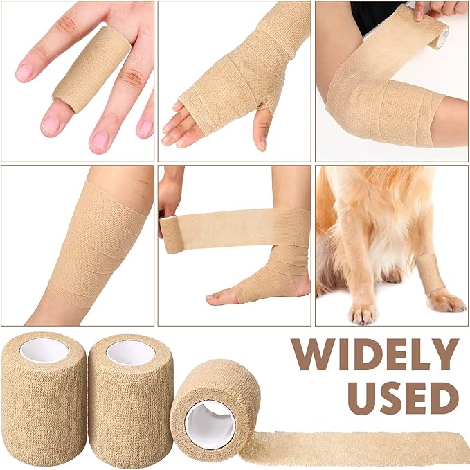 Treela 48 Pack Self Adhesive Wrap Bandage Bulk, 2 Inches x 5 Yards Self Adherent Cohesive Bandage Elastic Athletic Tape Breathable Wound Tape for Stretch Athletic Sports Wrist Ankle(Nude Color)